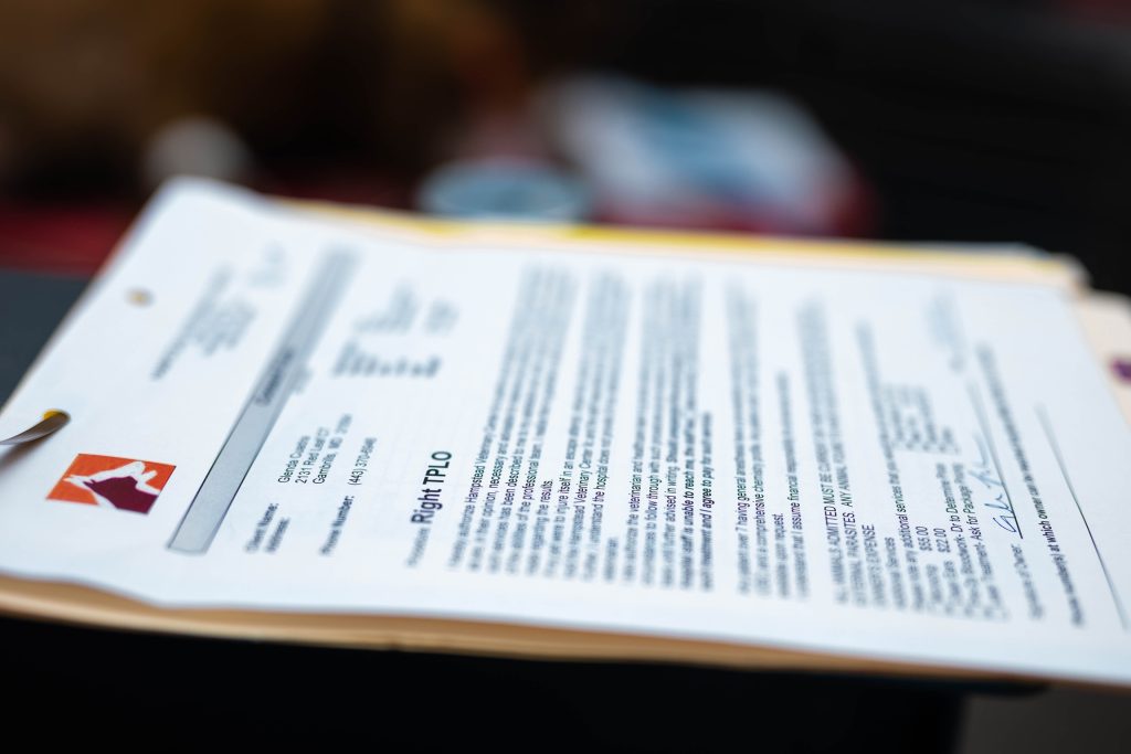 paperwork for veterinary care